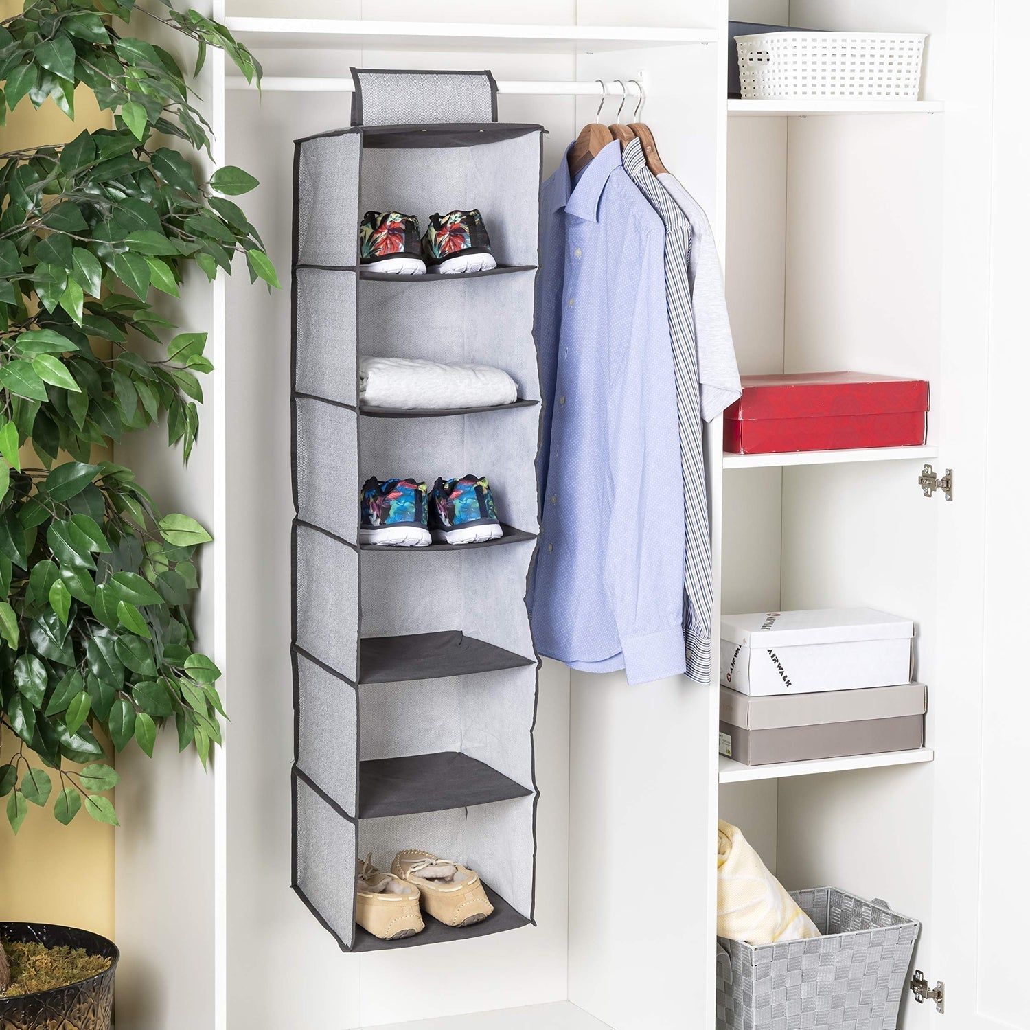 6370 6 Shelf Hanging Closet Organizer, Space Saver, Sweater & Clothing Shelves, Breathable Material Keeps Away Dust & Odors, DeoDap 6370 6 Shelf Hanging Closet Organizer, Space Saver, Sweater & Clothing Shelves, Breathable Material Keeps Away Dust & Odors, DeoDap